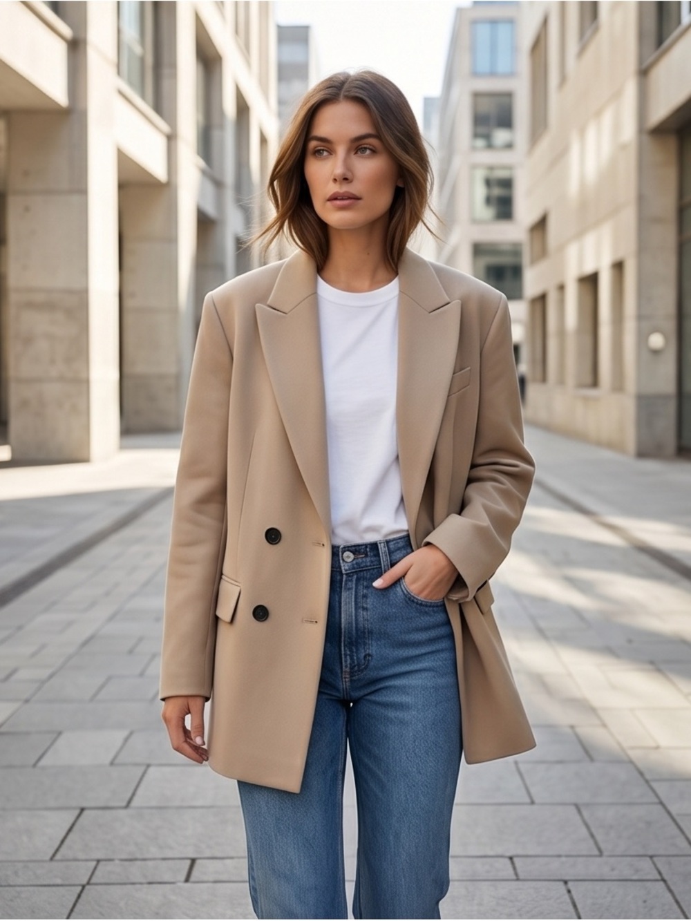 H&M Taupe Beige Double-Breasted Blazer Jacket